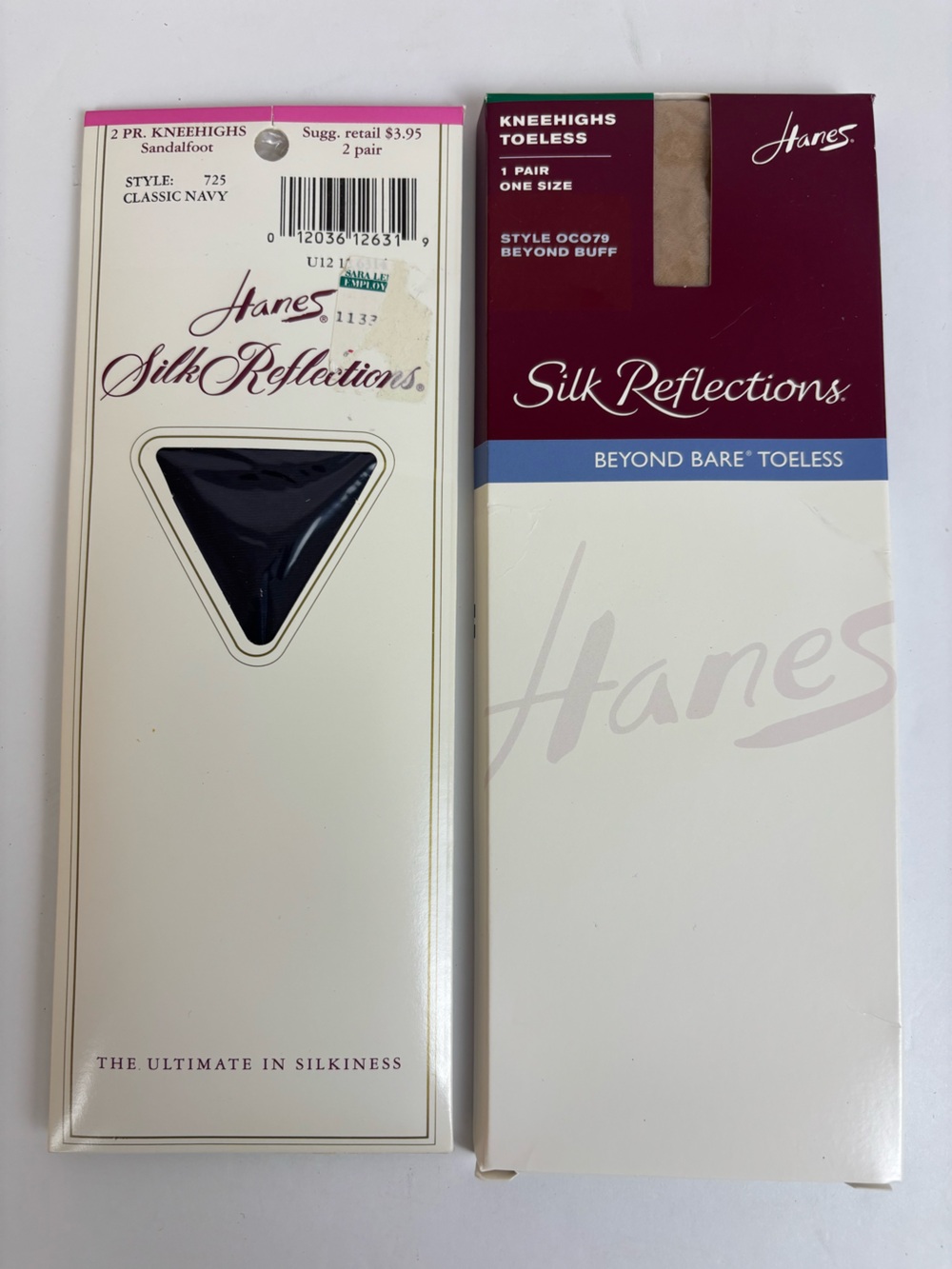 Hanes Silk Reflections Knee Highs Toeless Beyond Buff Sandalfoot Navy Bundle NOS